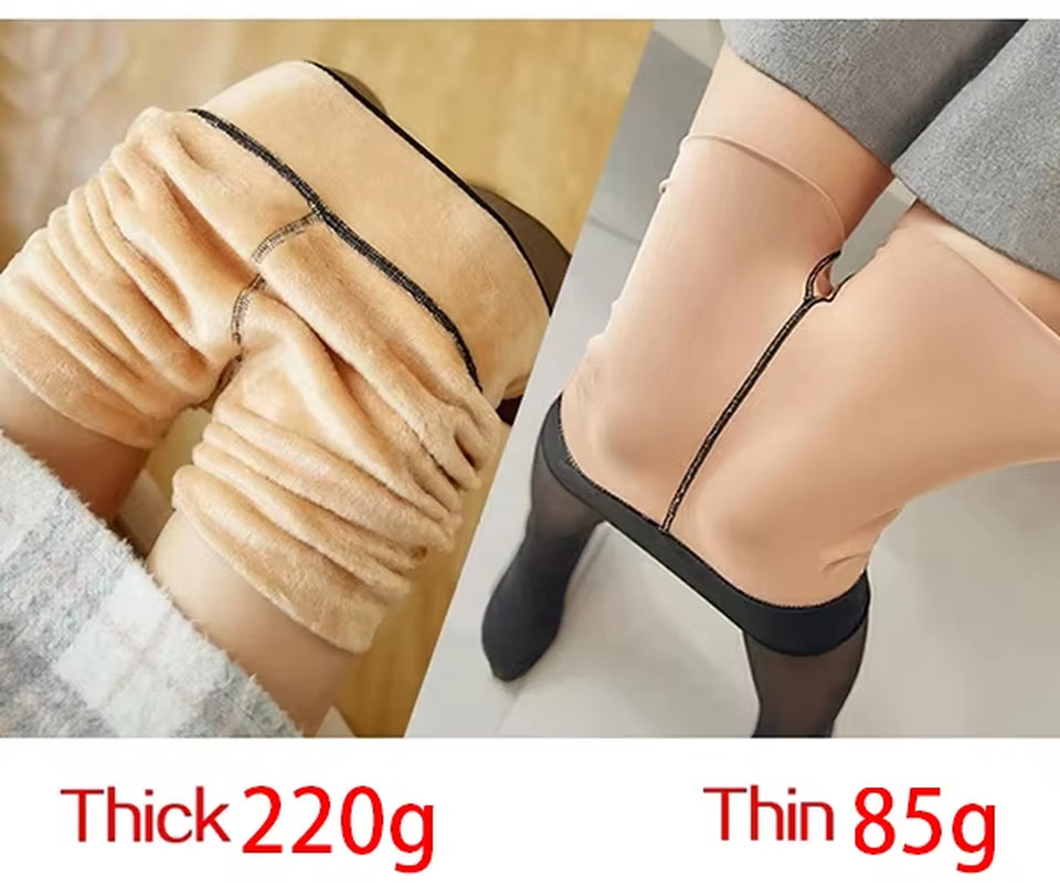 Women Fleece Leggings Sexy Translucent Slim Pantyhose Elasticity Winter Warm Legging Thermal Tights Female Woman Pants