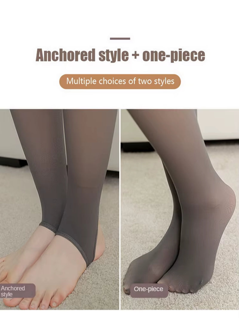 Women Fleece Leggings Sexy Translucent Slim Pantyhose Elasticity Winter Warm Legging Thermal Tights Female Woman Pants