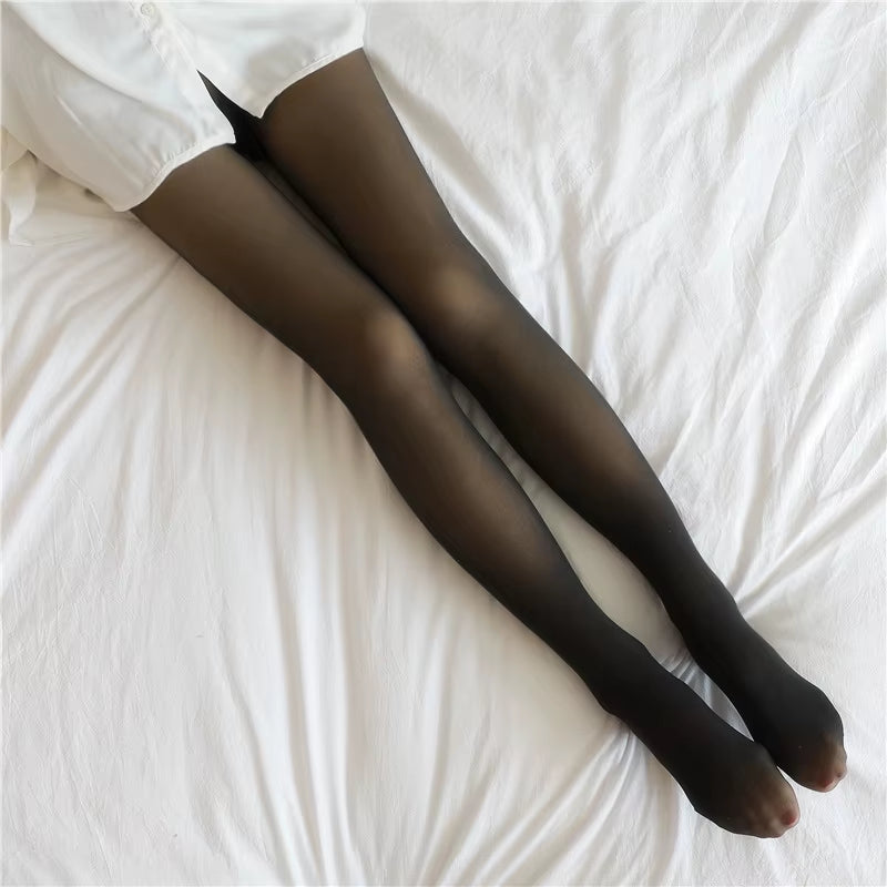 Women Fleece Leggings Sexy Translucent Slim Pantyhose Elasticity Winter Warm Legging Thermal Tights Female Woman Pants